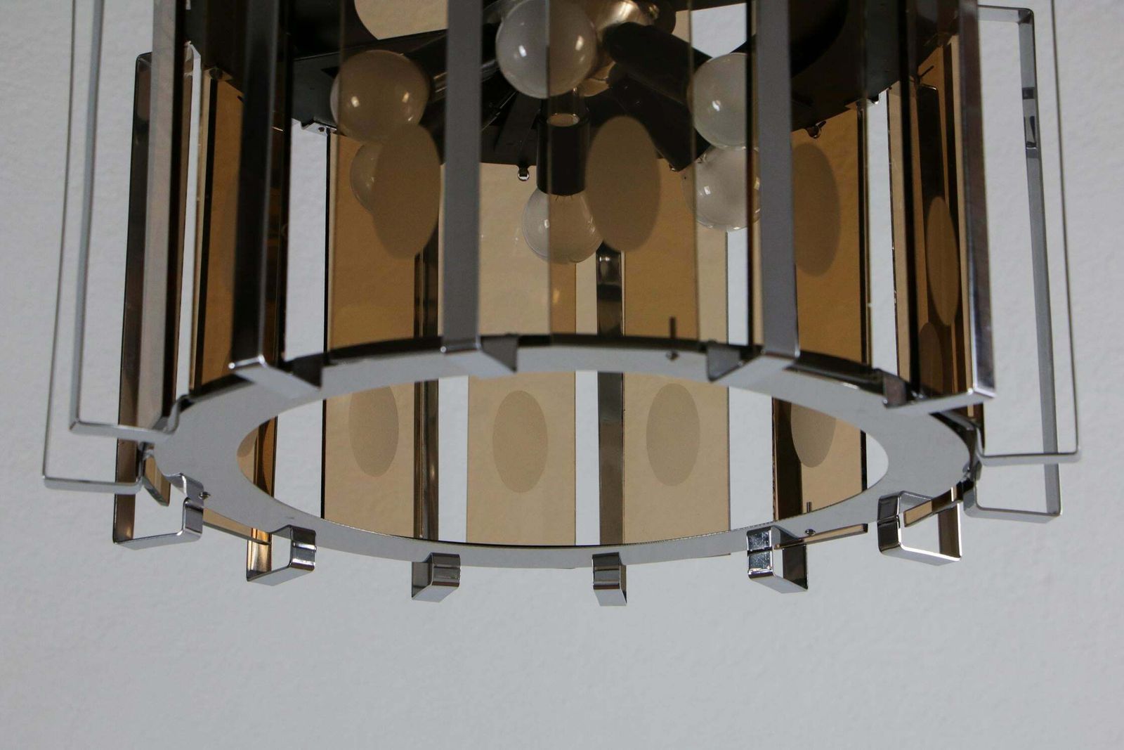 Midcentury Six Lights Black And Chromed Chandelier Attributed To Gino Vistosi photo vinterior