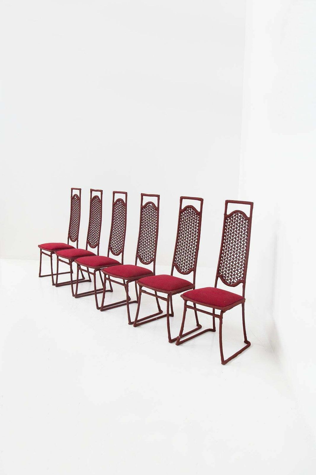 Set Of Six Red Rope Chairs By Marzio Cecchi photo furniture