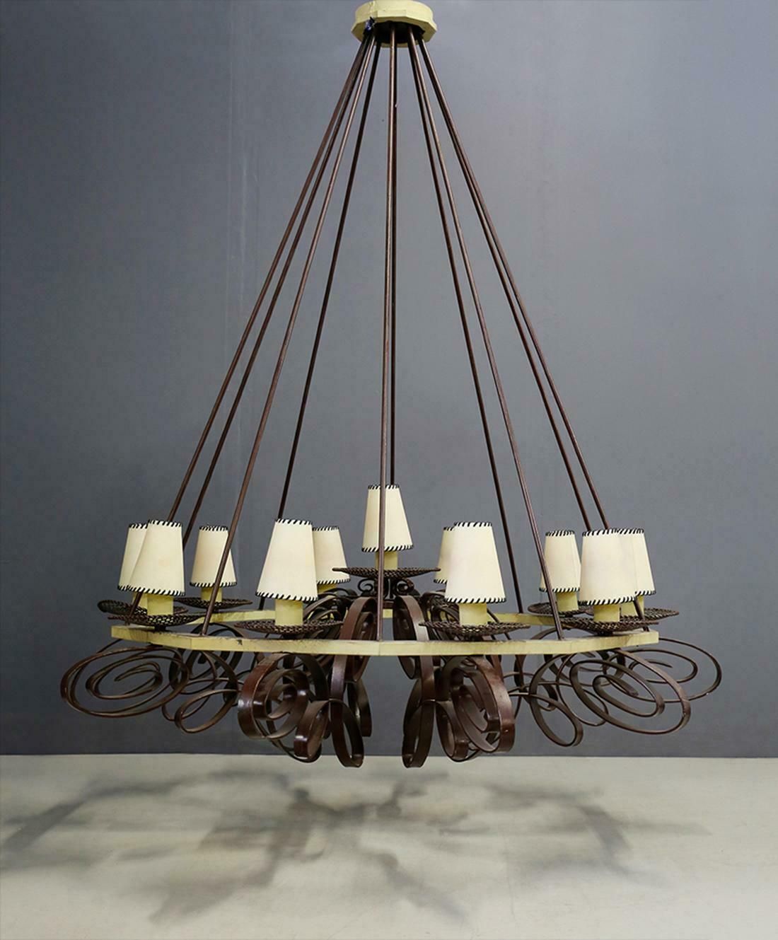 Impressive French Art Deco Chandelier In Painted Metal And Fabric photo furniture