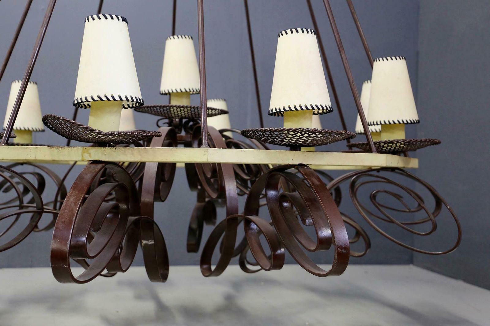 Impressive French Art Deco Chandelier In Painted Metal And Fabric photo buy