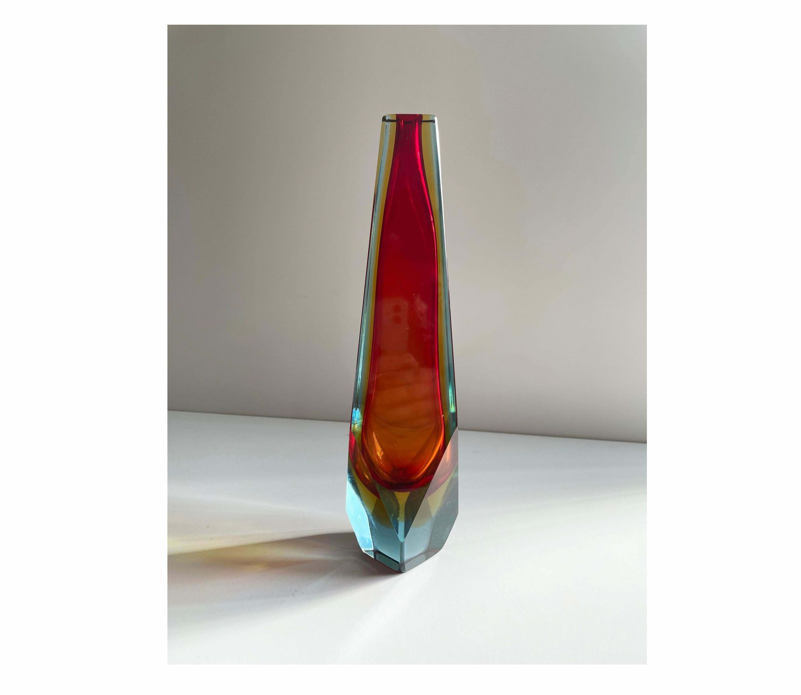 Sommerso Faceted Murano Glass Vase San Marco, Alessandro Mandruzzato, Italy 1960