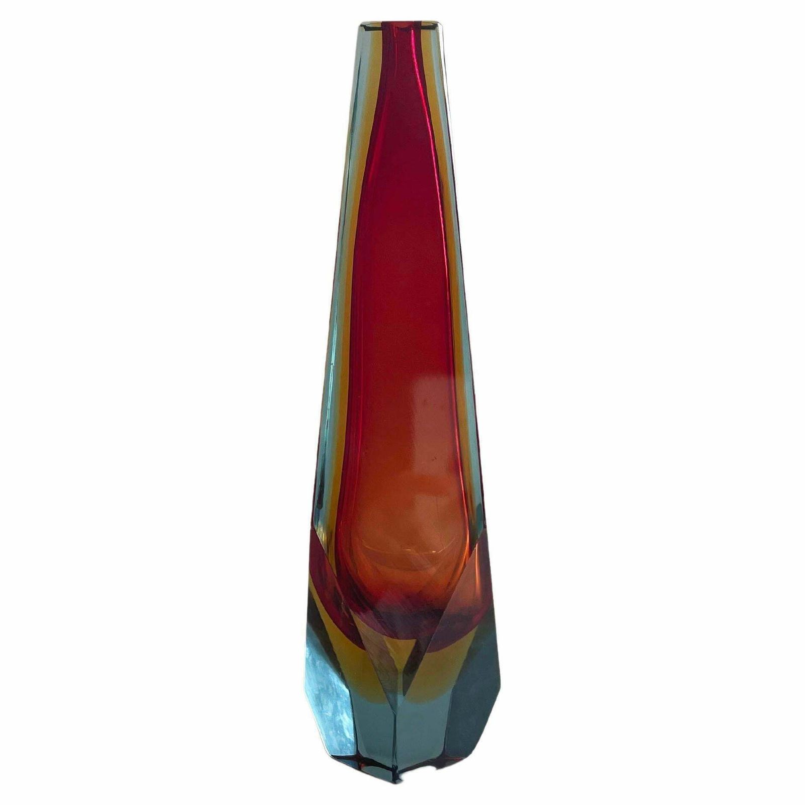 Sommerso Faceted Murano Glass Vase San Marco, Alessandro Mandruzzato, Italy 1960 photo vintage