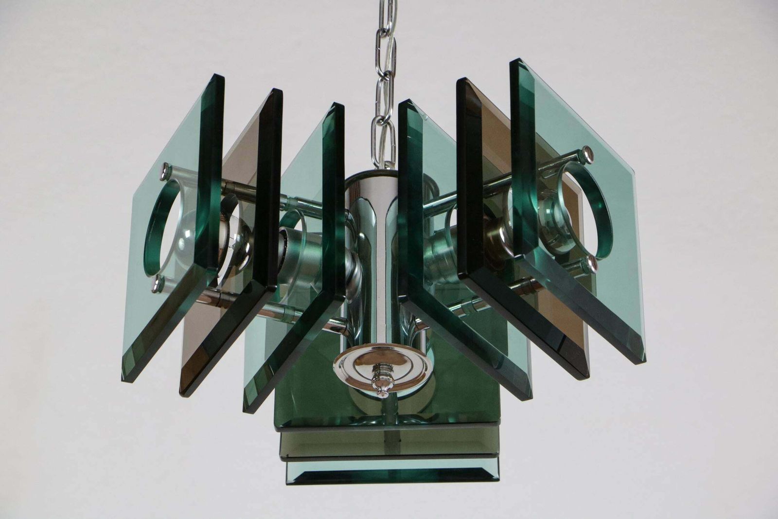 Italian Space Age Square Green Color Chandelier By Lupi Cristal Luxor, 1950s photo furniture