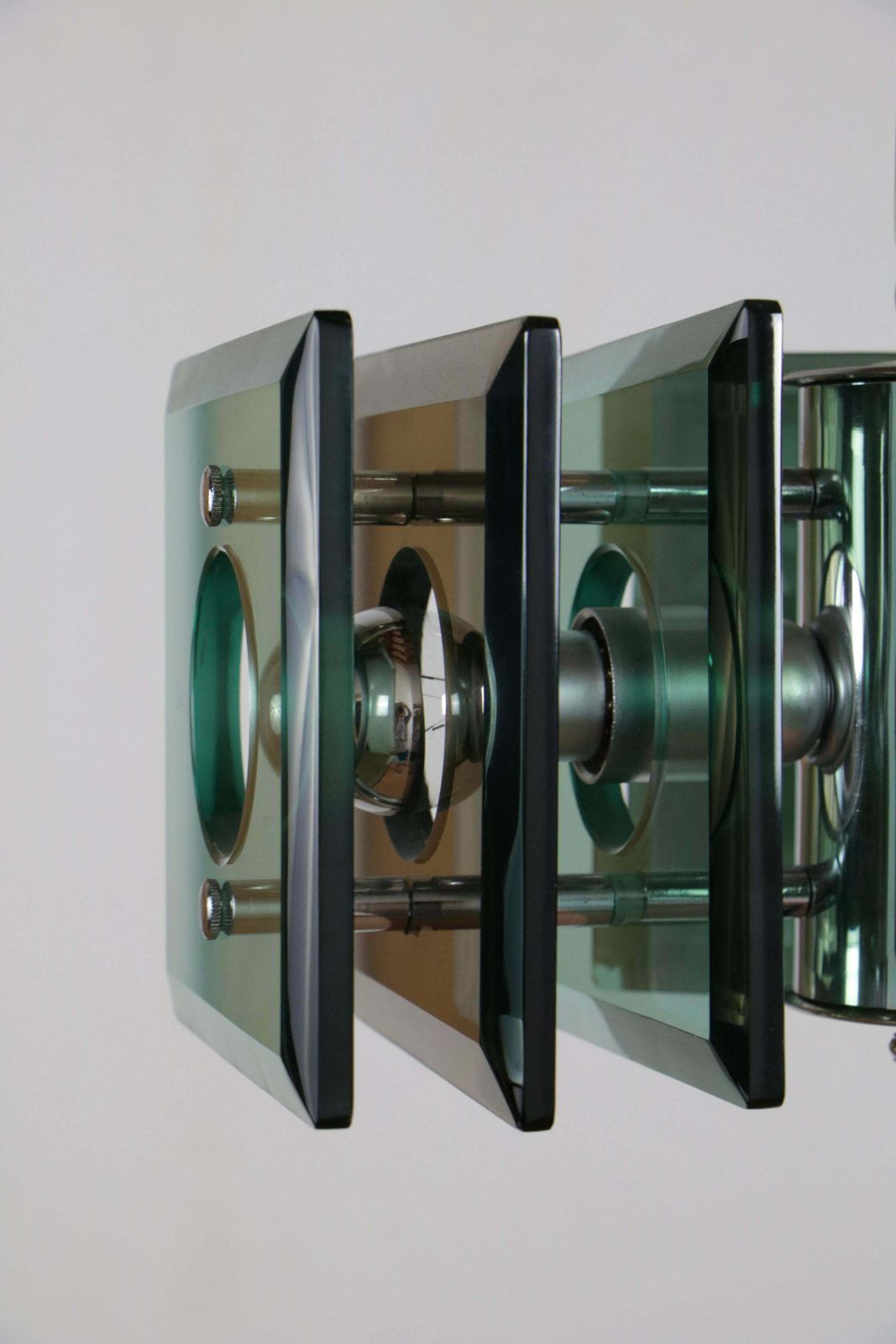 Italian Space Age Square Green Color Chandelier By Lupi Cristal Luxor, 1950s photo buy