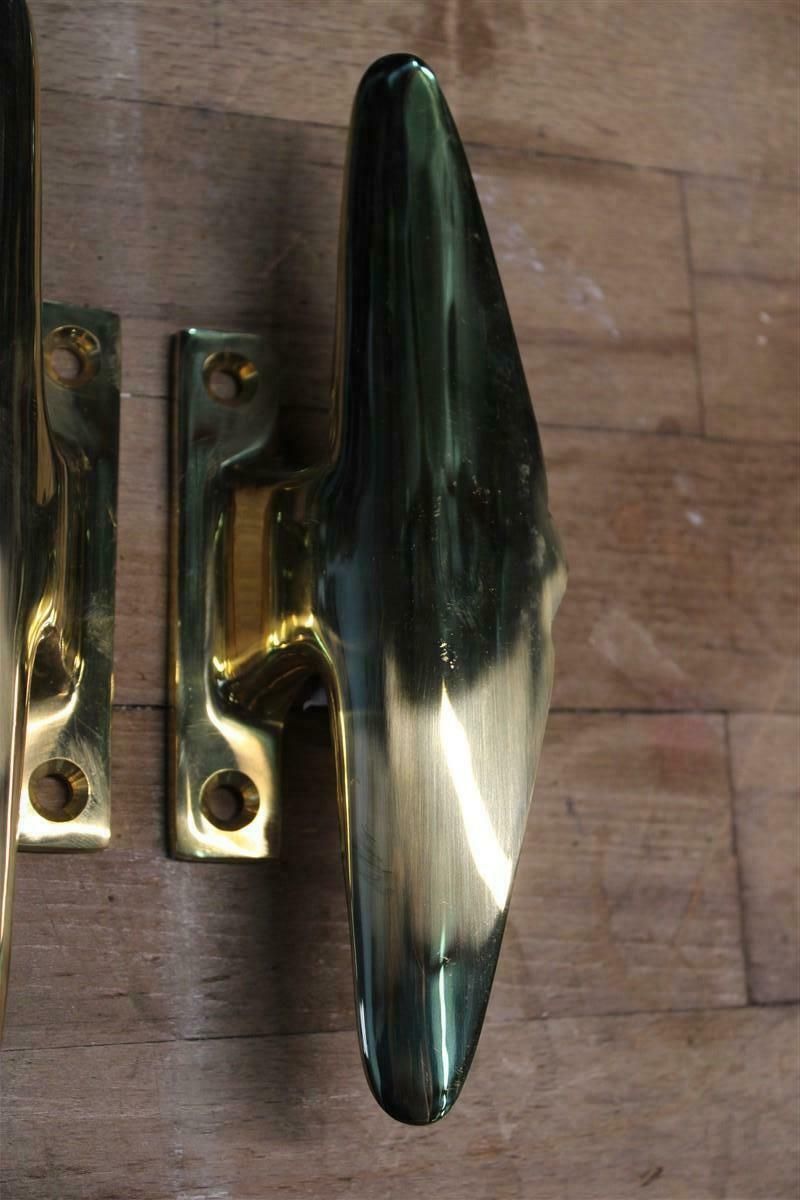 Mid Century Pair Of Italian 1950s Handles Solid Brass Gold Aeroplane Tail Italy photo Home Fixtures