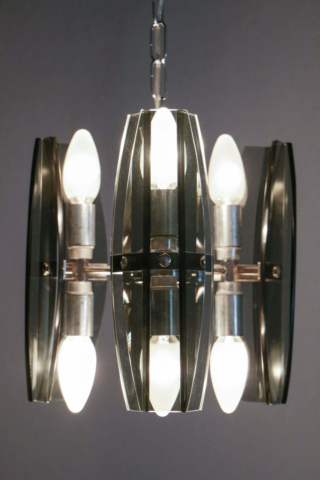 photo vintage Italian Mid Century Space Age Chandelier Veca Style By Fontana Arte, 1970s