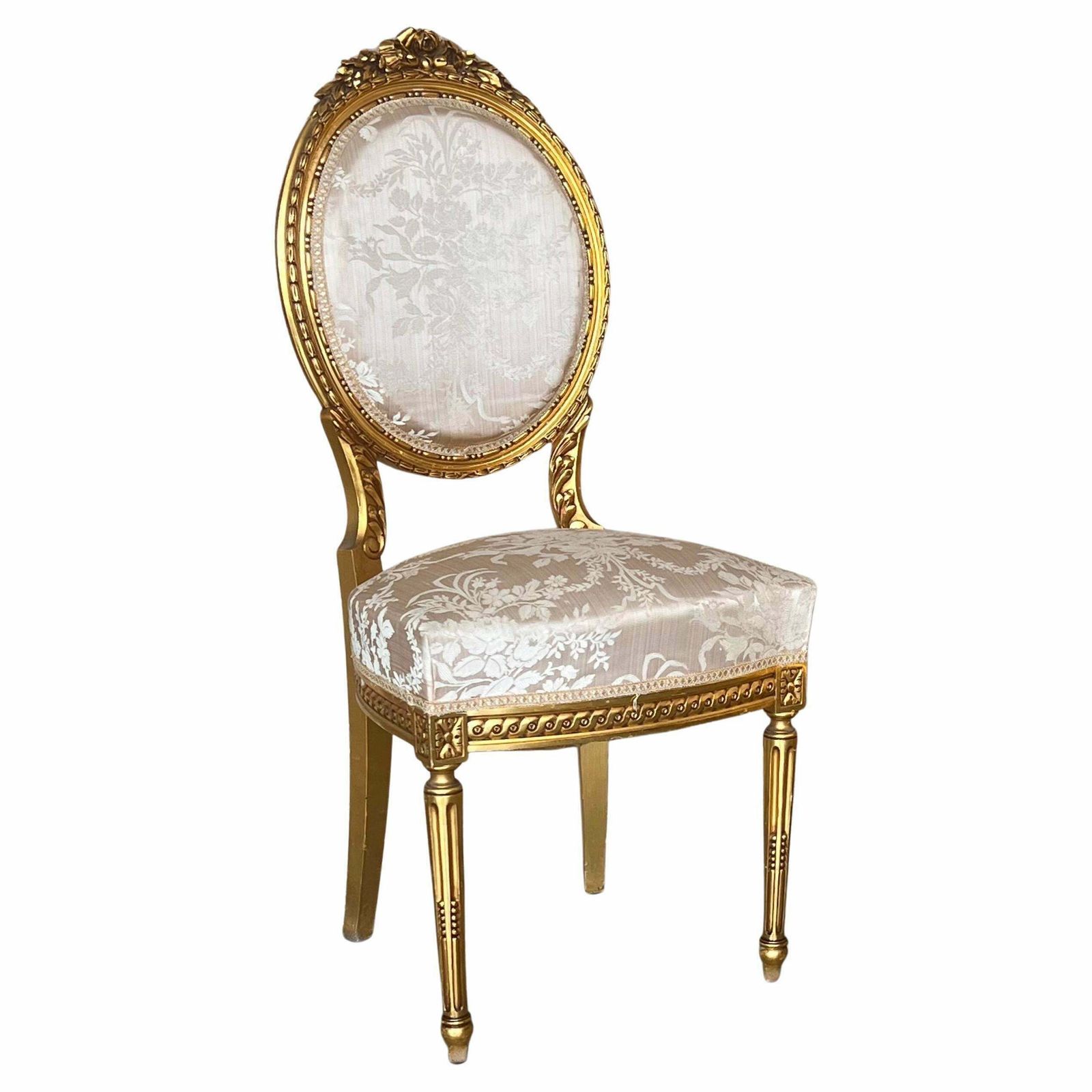 Antique French Louis XVI Style Parcel Gilt And Painted Side Chair