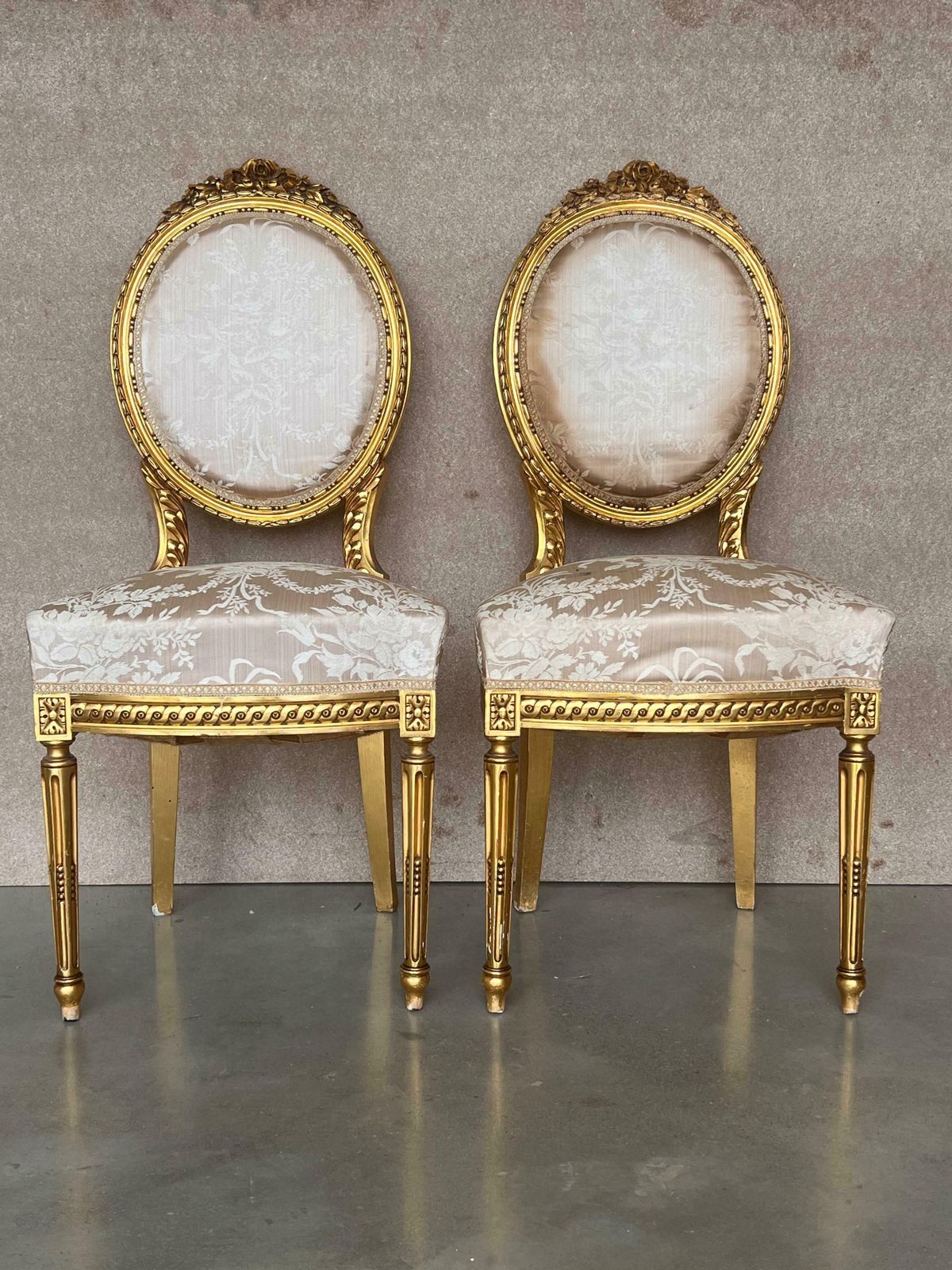 Antique French Louis XVI Style Parcel Gilt And Painted Side Chair photo furniture