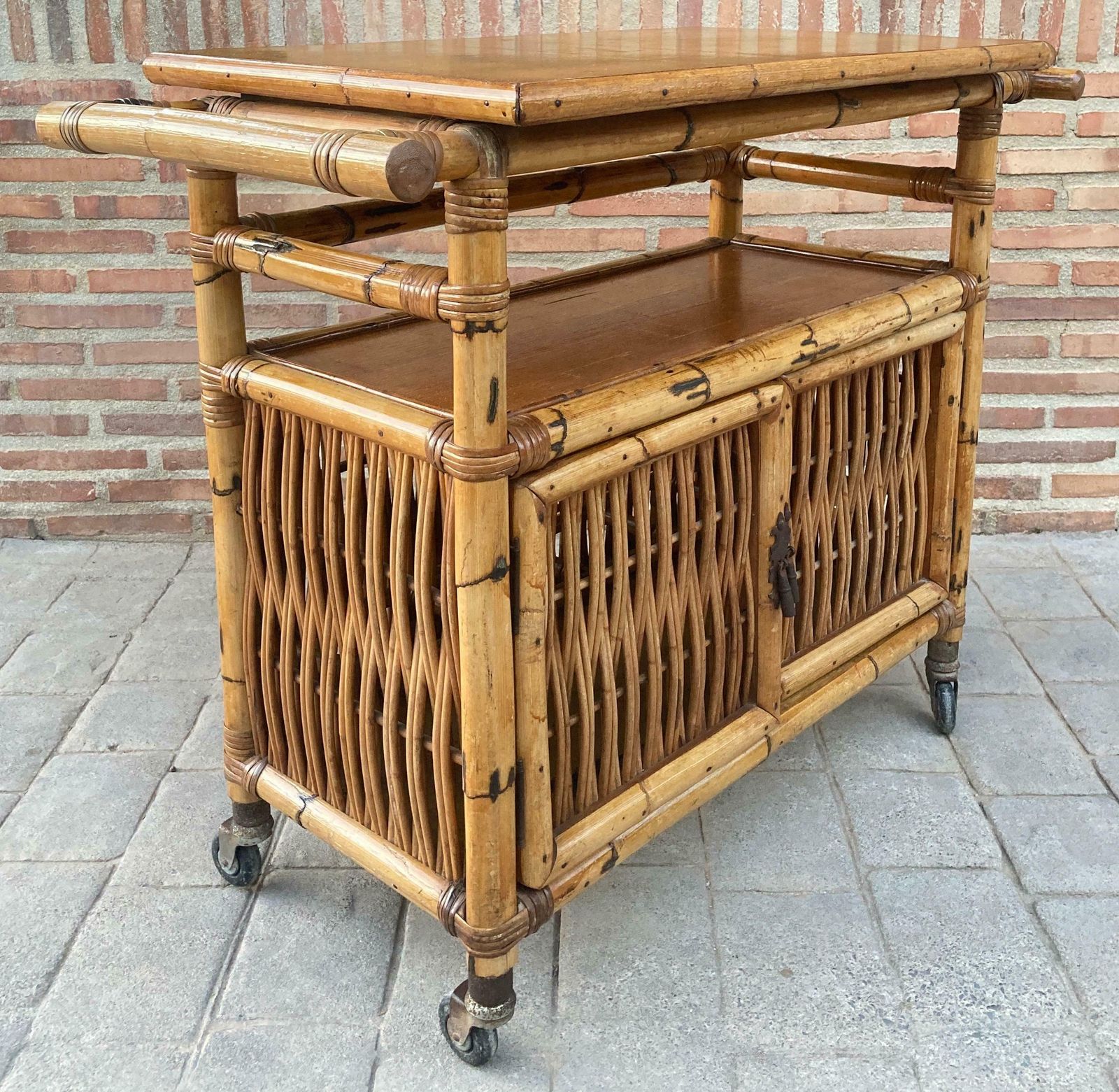 Spanish, Bar Cabinet In Bamboo With Wheels, 1950s photo Furniture