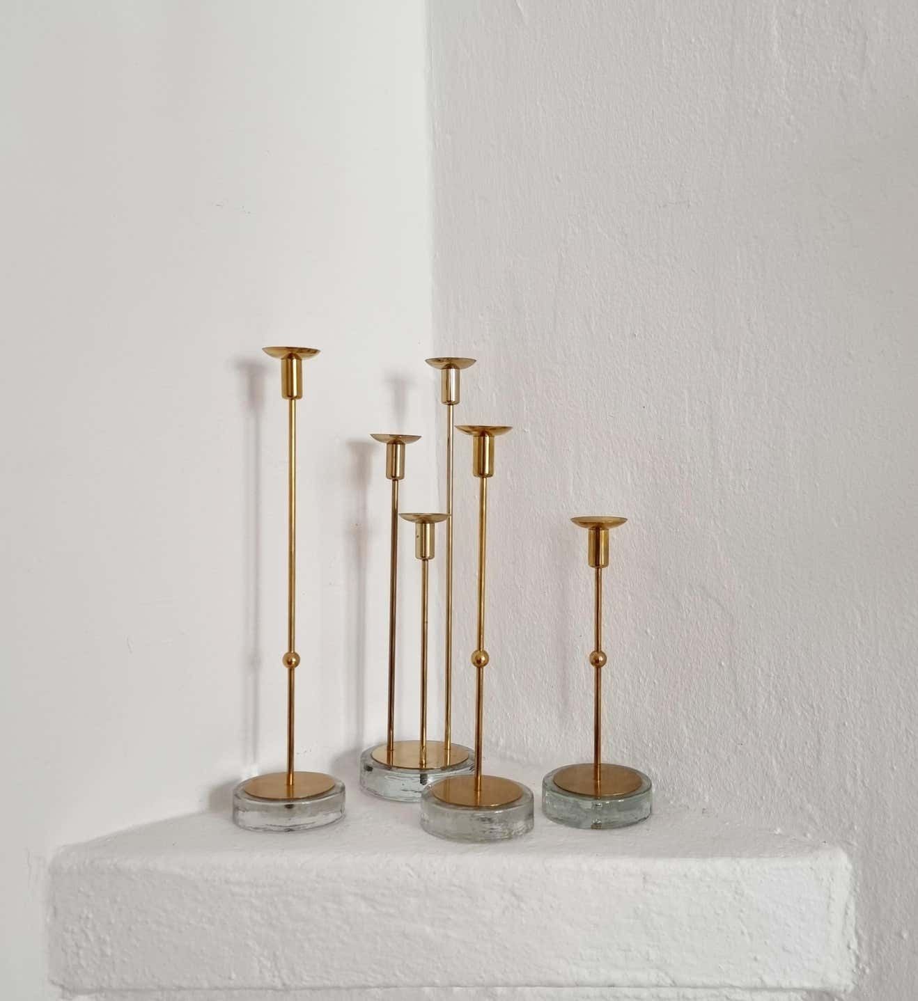 Gunnar Ander, Four Candle Holders, Brass & Glass, Ystad Metall, Swedish Modern photo furniture