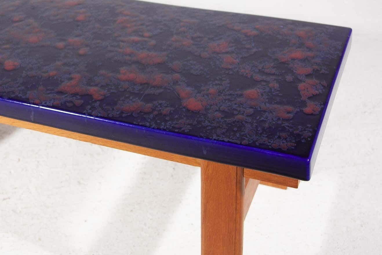 Large Rectangular Top Ceramic Blue And Orange Tile Coffee Table, 1970s photo furniture