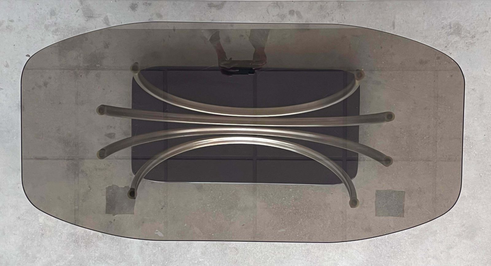 Art Decó Chrome Coffee Table With Fumé Glass Top And Ebonised Base photo vinterior