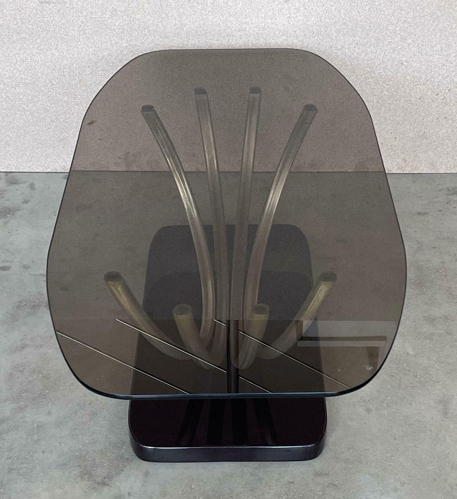 Art Decó Chrome Coffee Table With Fumé Glass Top And Ebonised Base photo buy