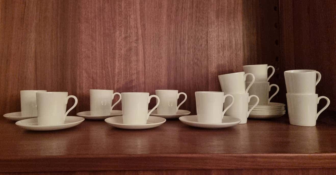 Stig Lindberg, Bone Porcelain 10 Espresso Cups Gustavsberg, Scandinavian Modern photo furniture