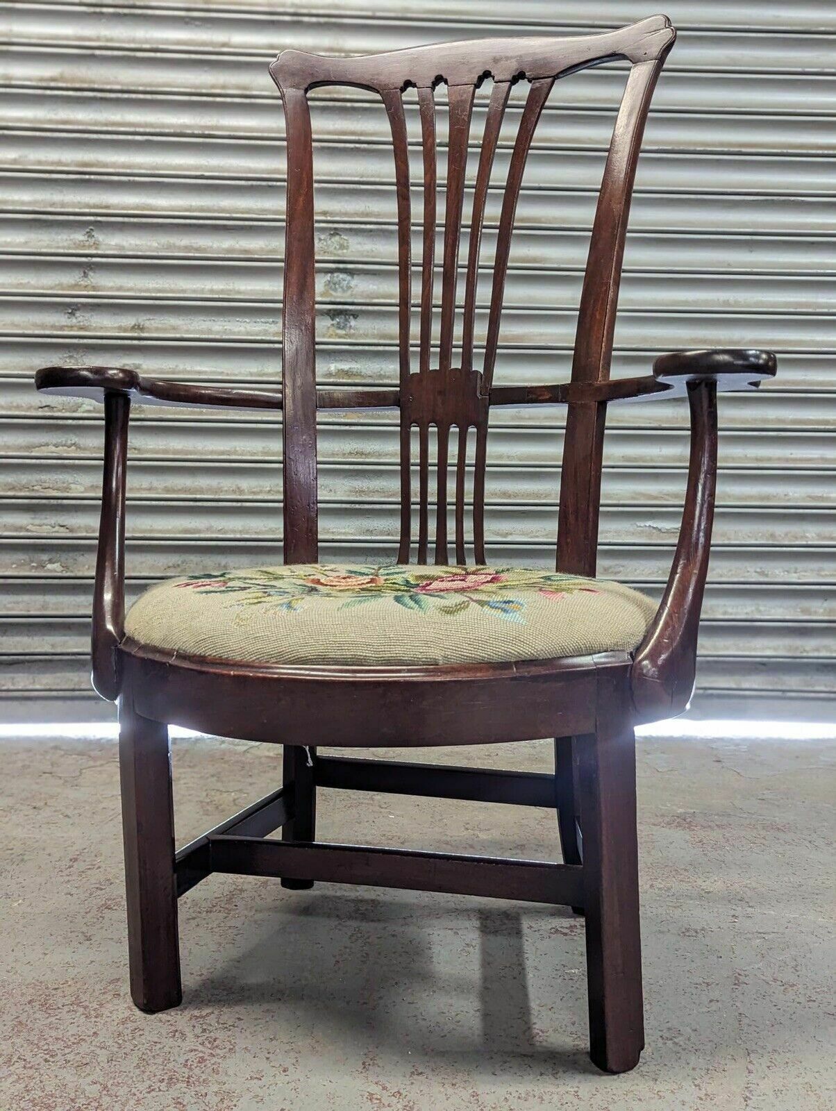 George III Mahogany Splat Back Armchair With Woolwork Seat photo furniture