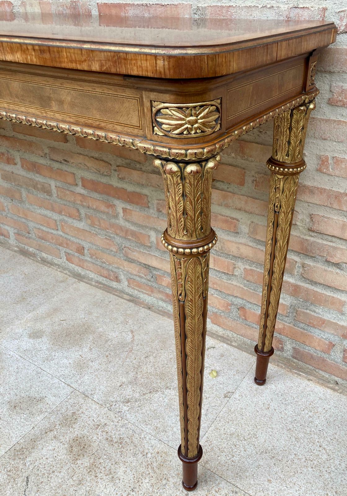 Mid Century French Walnut & Oak Veneer Console Table, 1960s photo buy
