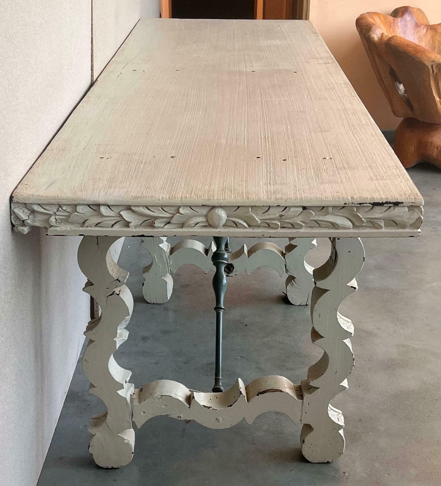 Grande table console ou de milieu, peinte en blanc, pieds en lyre, XIXe siècle photo 7416.0