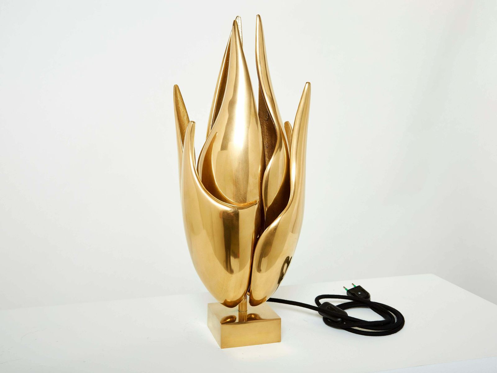 Michel Armand Gilt Bronze Modernist Flame Sculpture Table Lamp, 1970 photo furniture