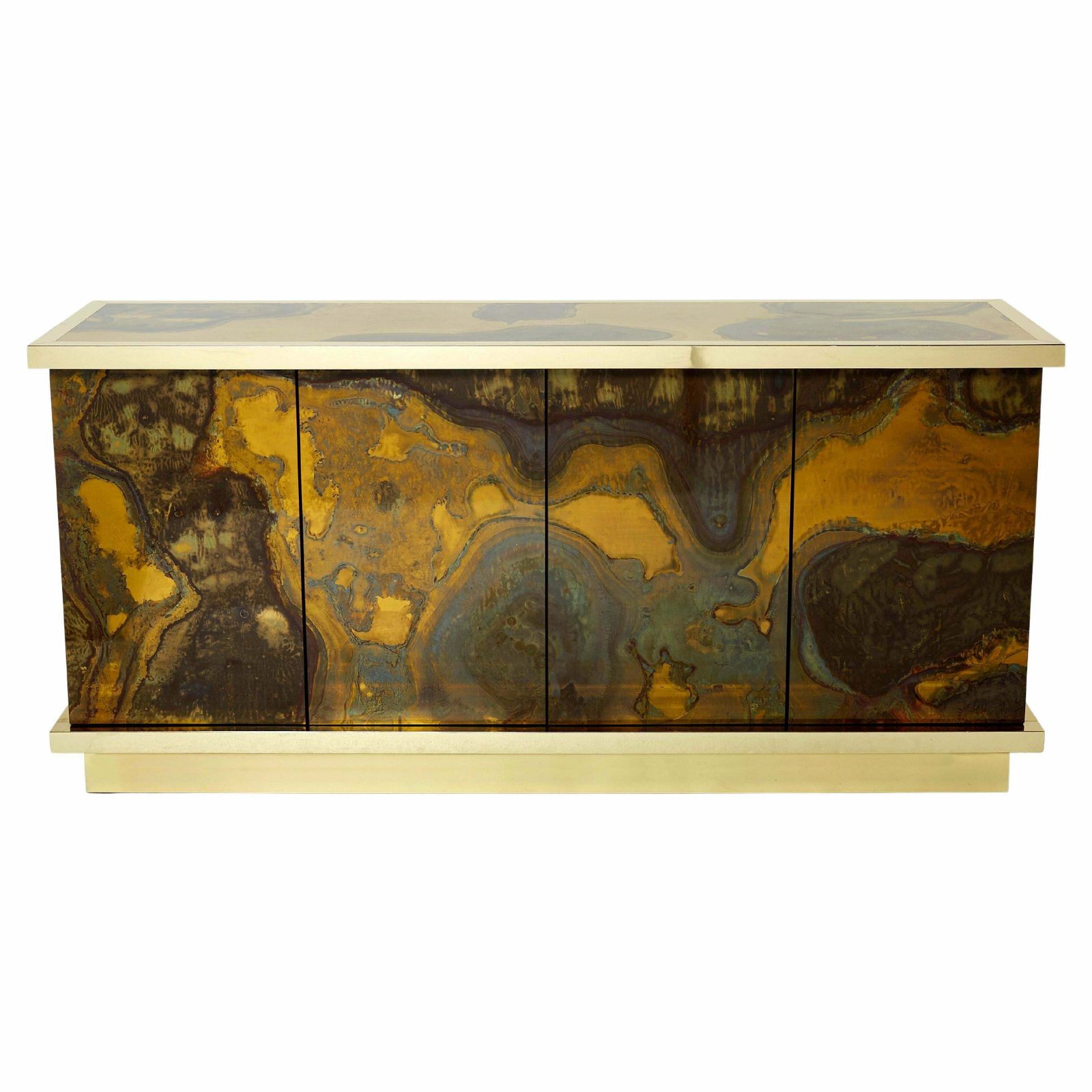Buffet en laiton oxydé, par Isabelle et Richard Faure, années 1970