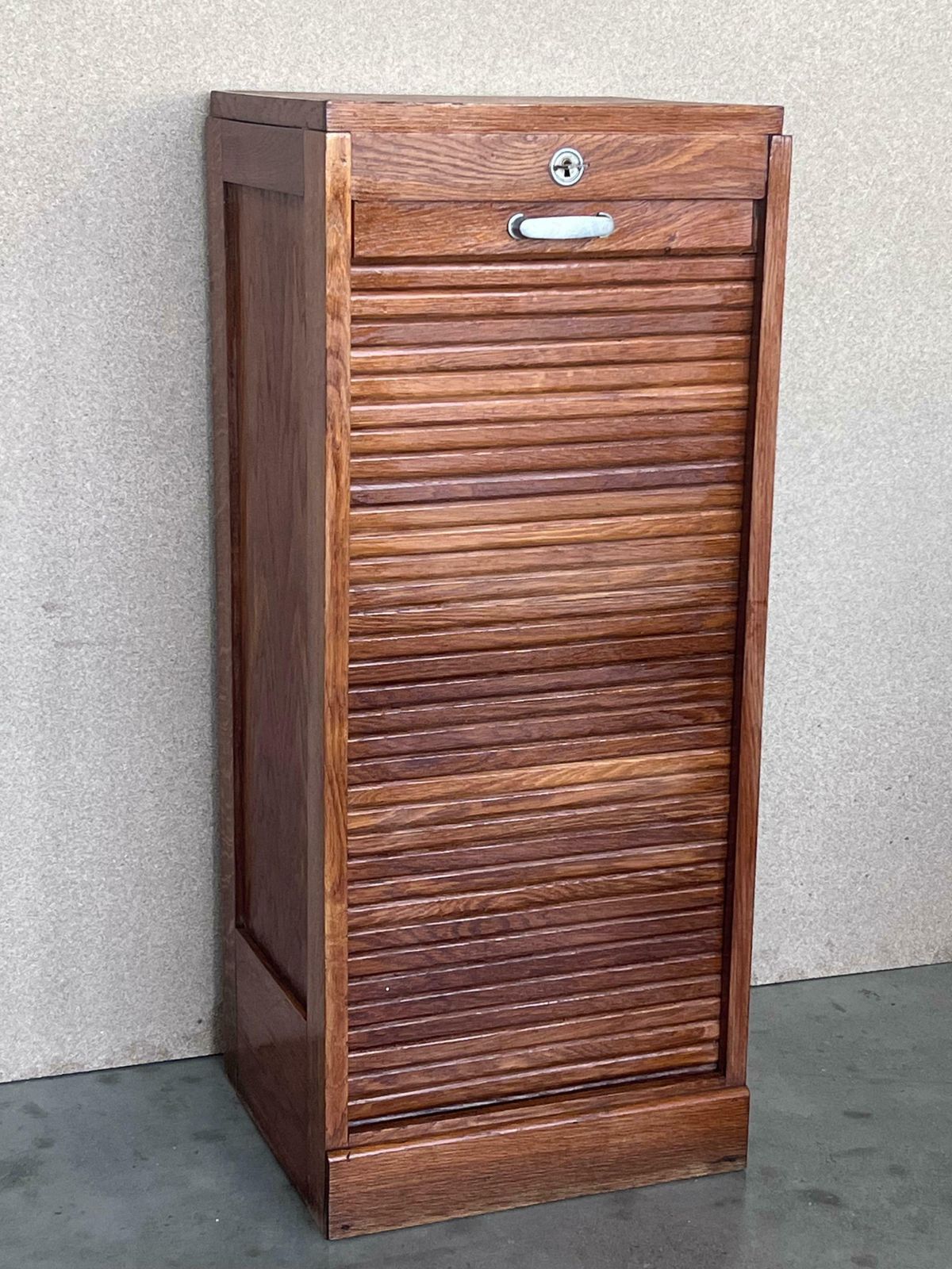 Early 20th Century Filing Cabinet With One Roller Louver Door & Five Shelves photo Furniture