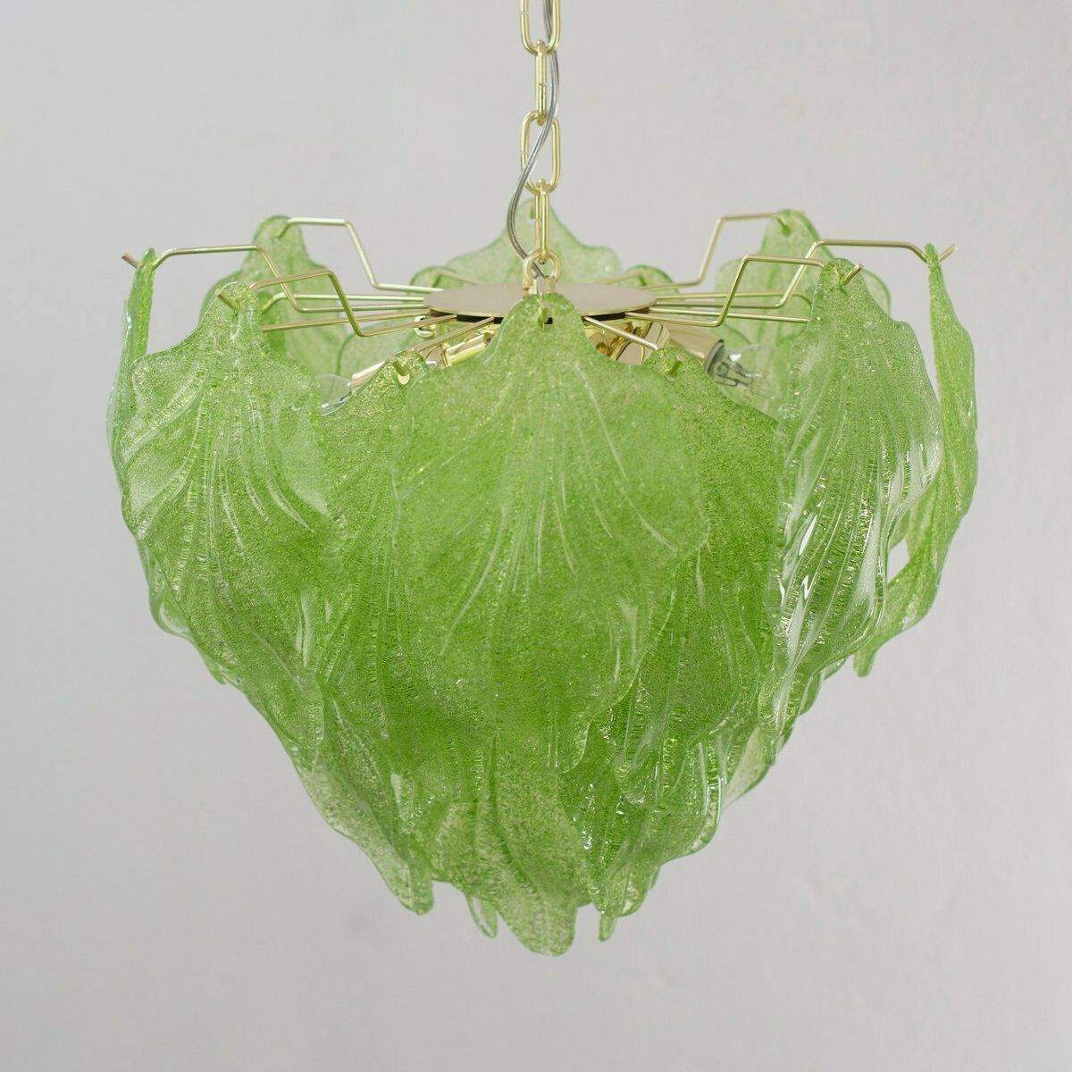 Murano Glass Suspension Chandelier With Green Leaves, Italy, 1990s photo vinterior