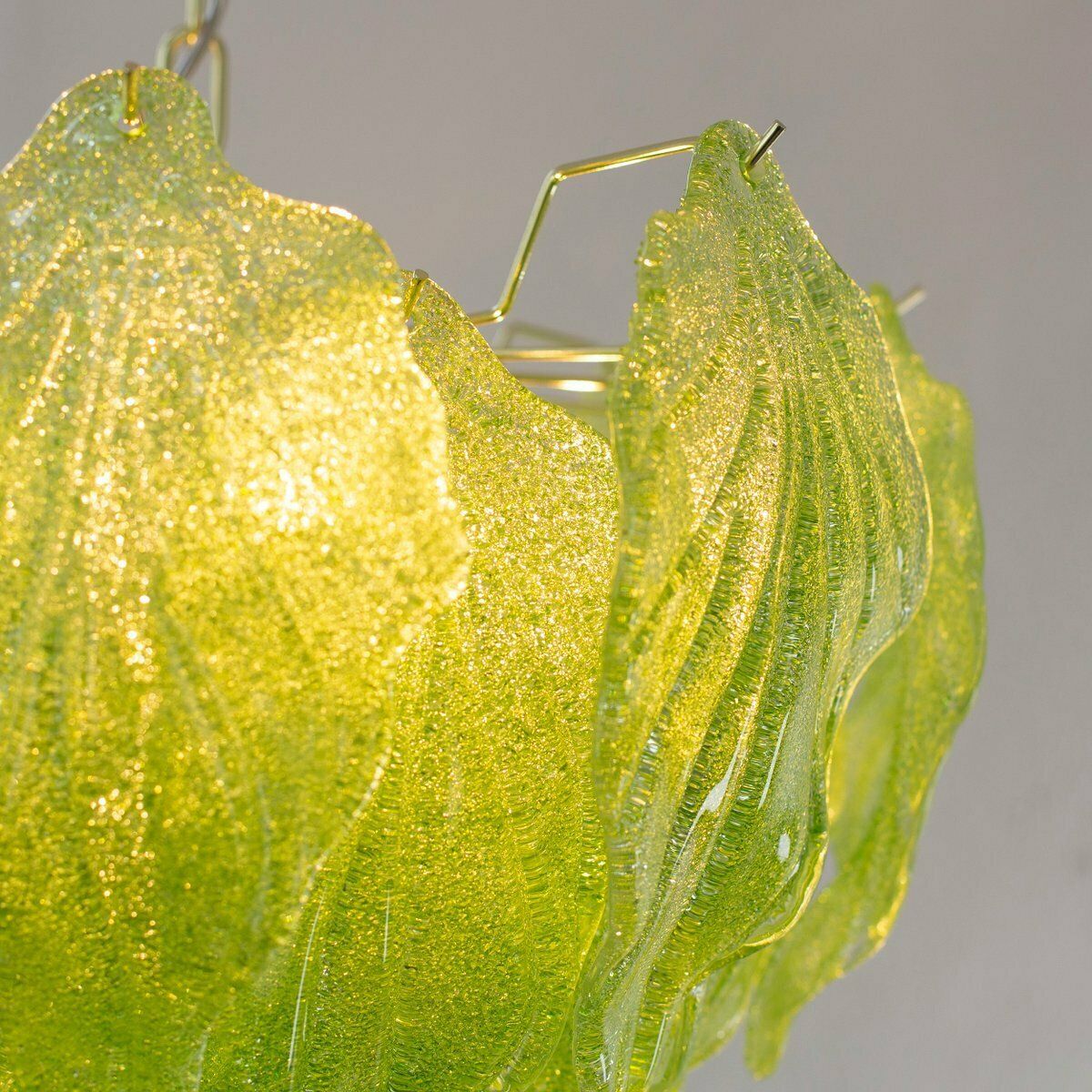 Lighting Murano Glass Suspension Chandelier With Green Leaves, Italy, 1990s photo
