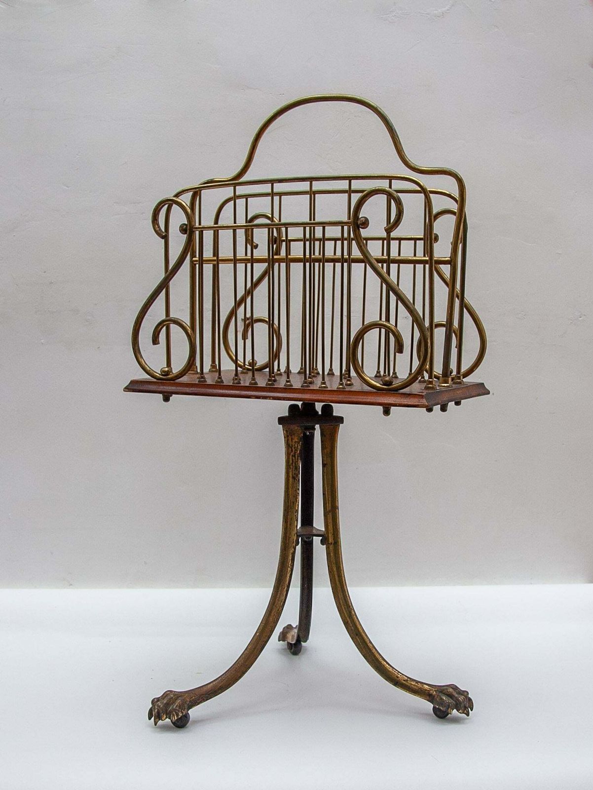 Victorian Brass Magazine Rack, Lion Feet, 19th Century photo for sale