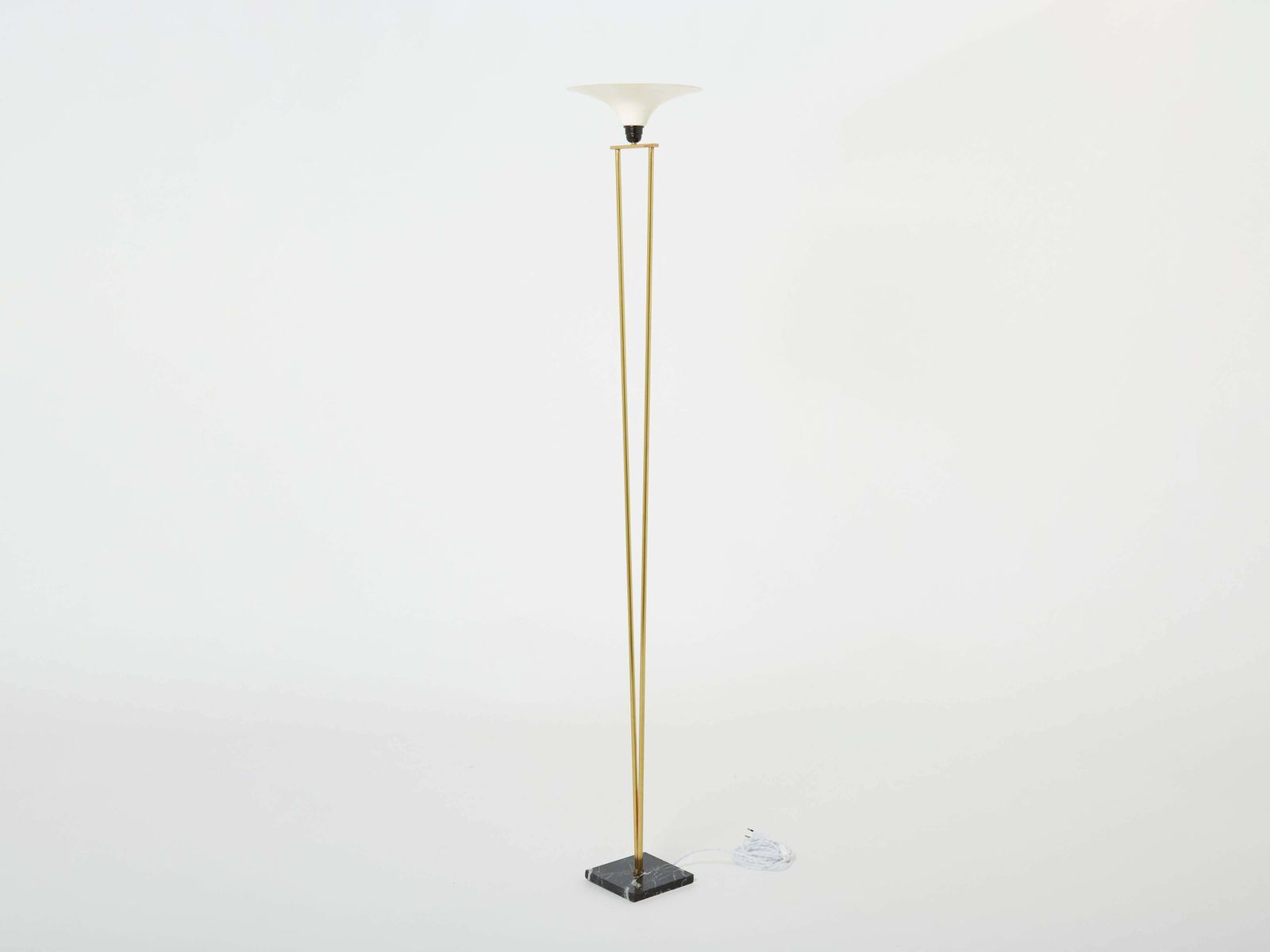 Stilnovo Italian Brass And Opaline Floor Lamp Marble Base 1960s photo for sale
