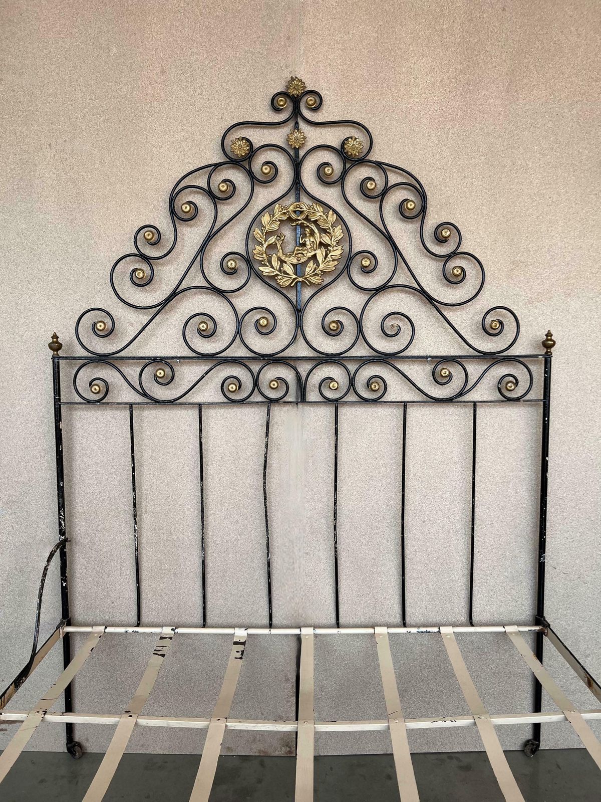 Large Black And Golden Iron & Bronze Full Bed, Early 19th Century photo buy