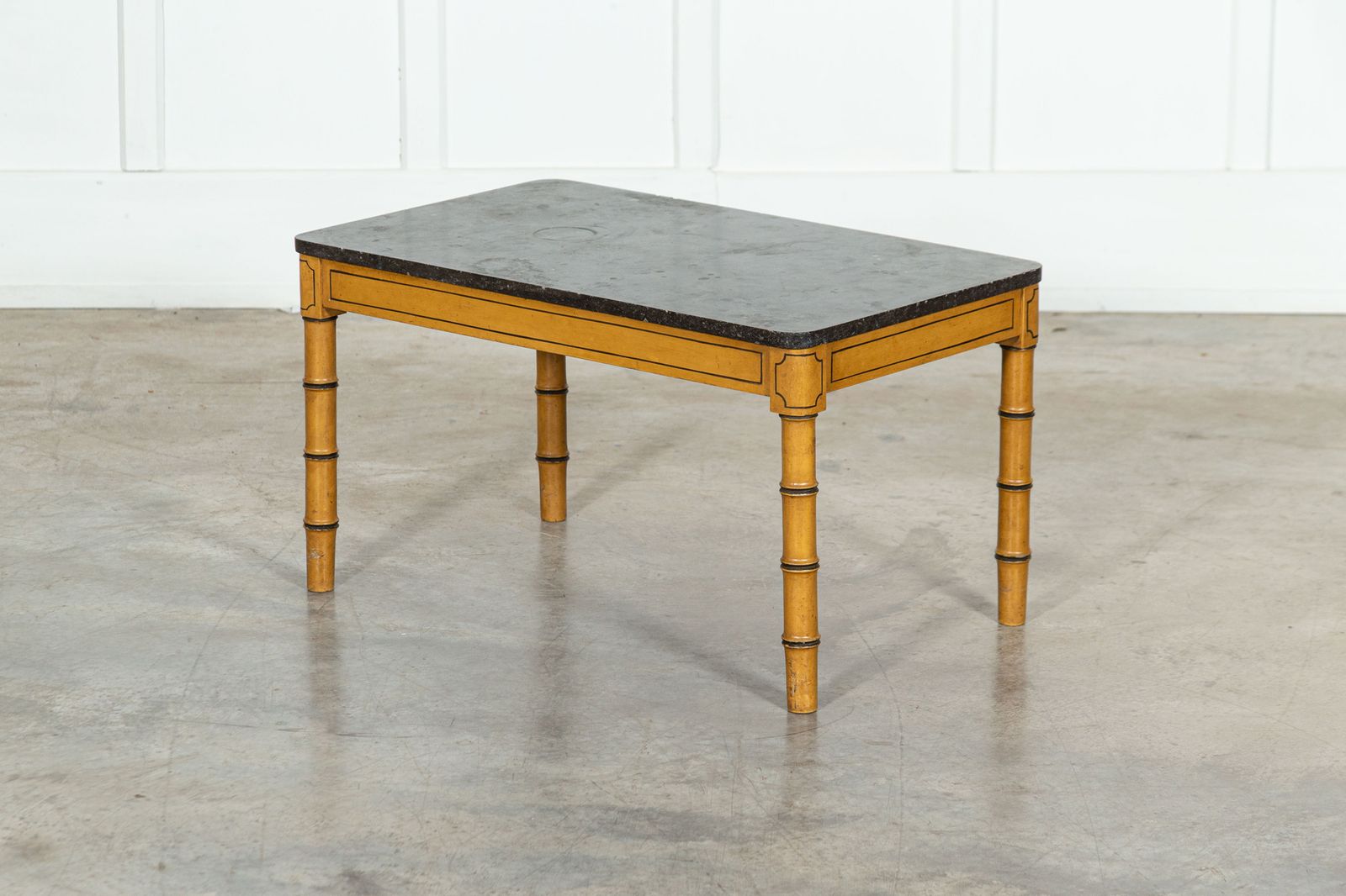 19thc English Faux Bamboo & Marble Painted Beech Coffee Table