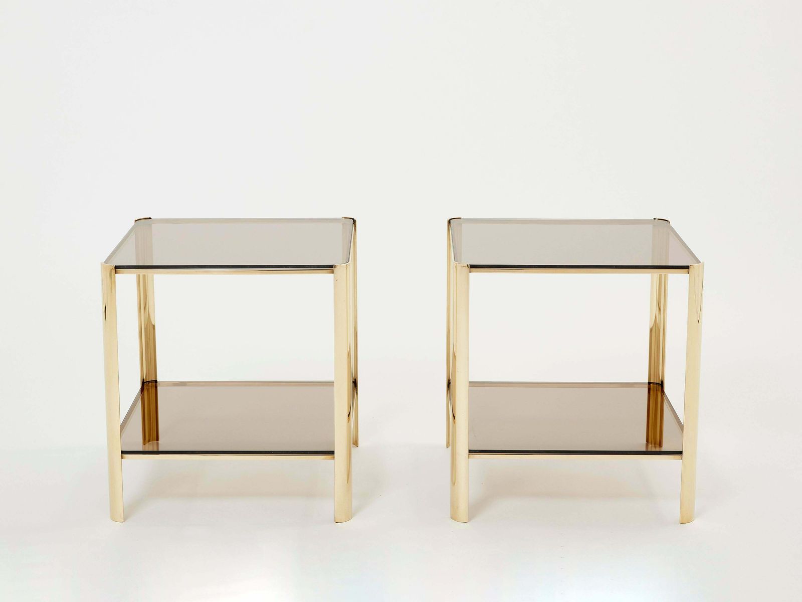 Paire de tables d'appoint à deux niveaux en bronze par J.T. Lepelletier pour Broncz, années 1960 photo furniture
