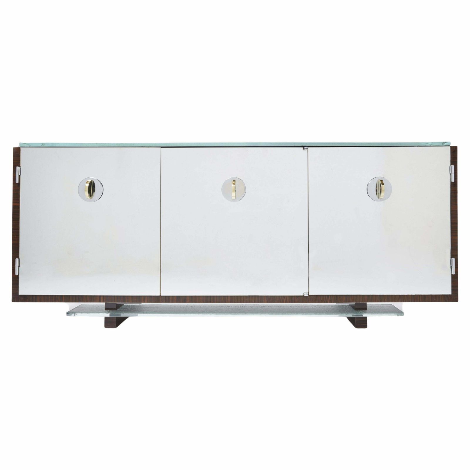 Buffet à miroirs en sycomore Macassar, dans le style d'Adnet, Alberto Pinto, années 1990