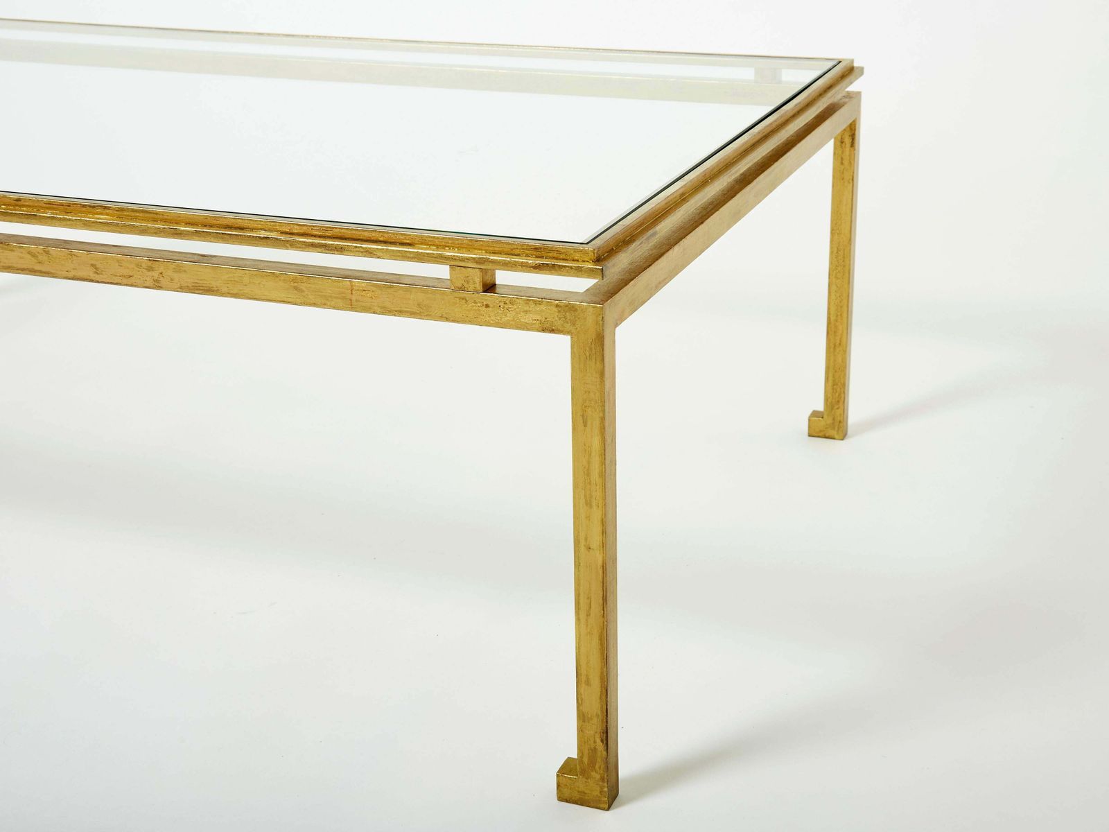 Table basse Maison Ramsay en fer doré et verre, 1950 photo for sale