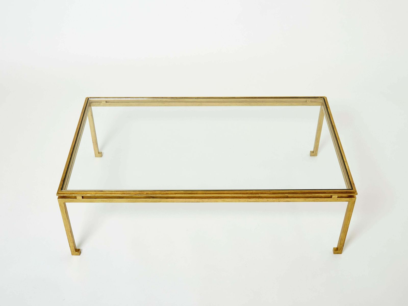 Table basse Maison Ramsay en fer doré et verre, 1950 photo vintage