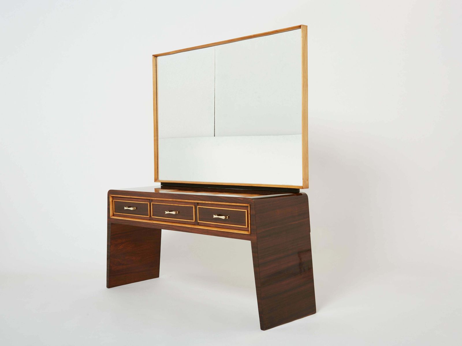 Console coiffeuse en palissandre, sycomore et laiton par Paolo Buffa, années 1940 photo vintage
