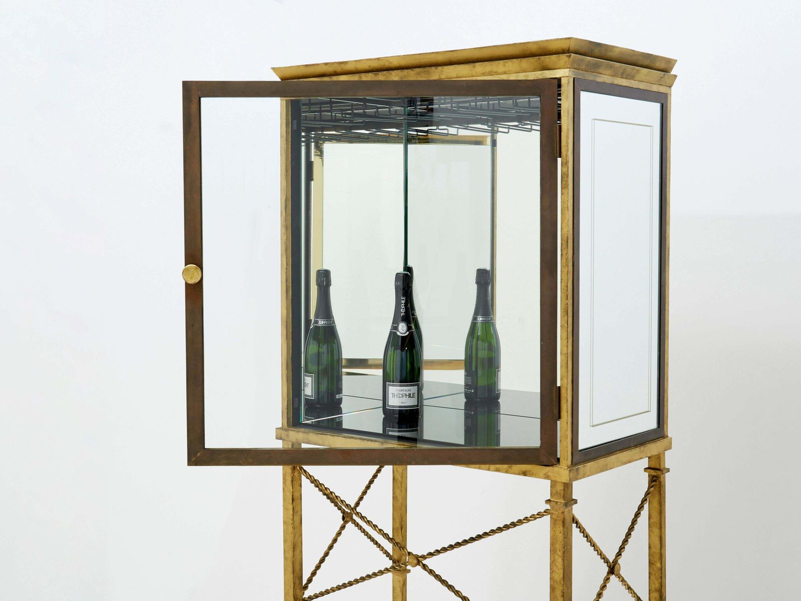 French Gilded Iron Mirrored And Brass Bar Cabinet Vitrine 1920s photo Furniture