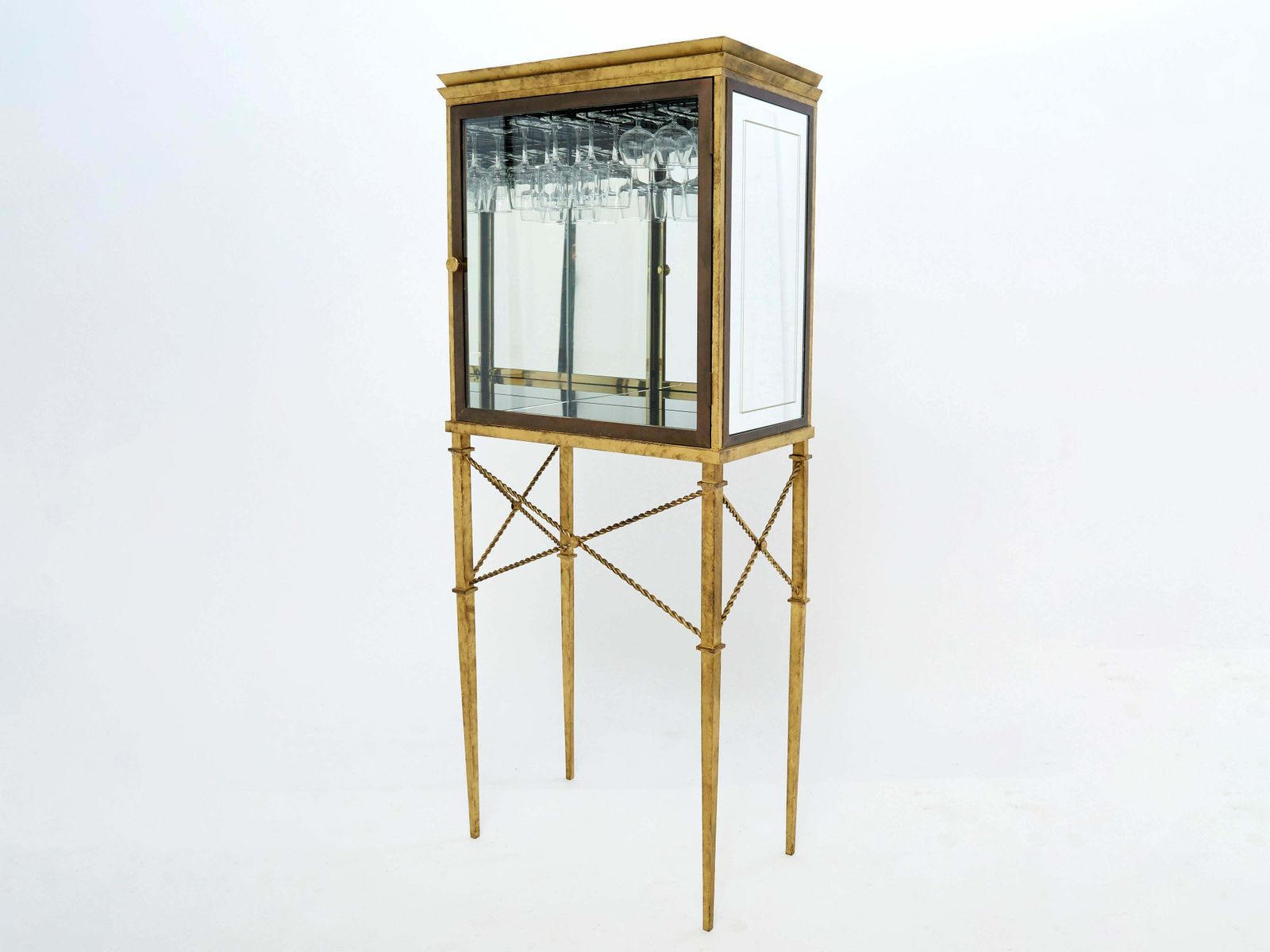 French Gilded Iron Mirrored And Brass Bar Cabinet Vitrine 1920s photo 22709.34