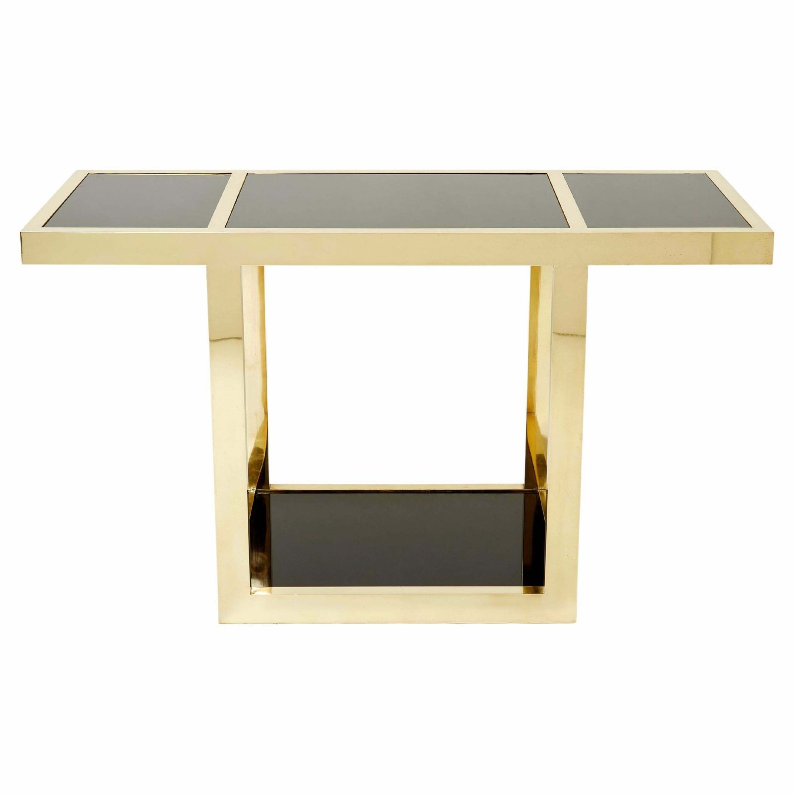 Italian Mid Century Brass Black Opaline Console Table 1970s