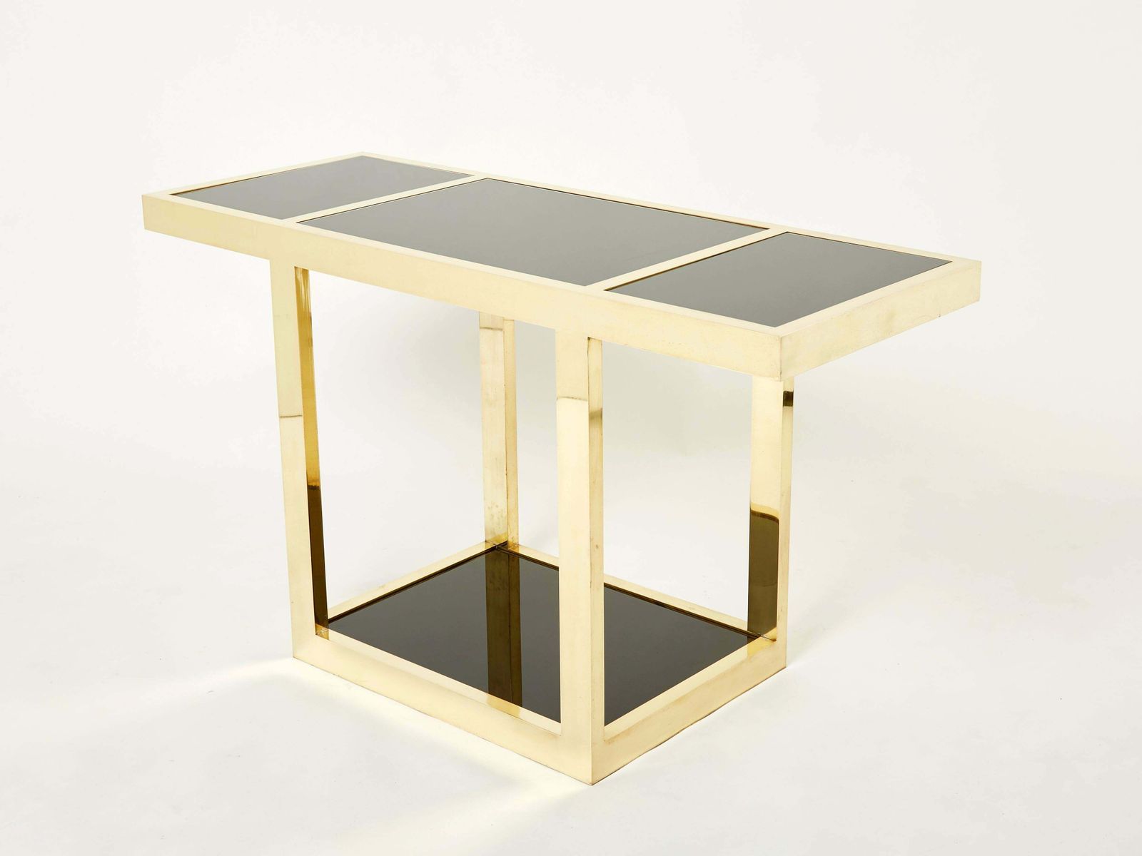 Italian Mid Century Brass Black Opaline Console Table 1970s photo 10192.185