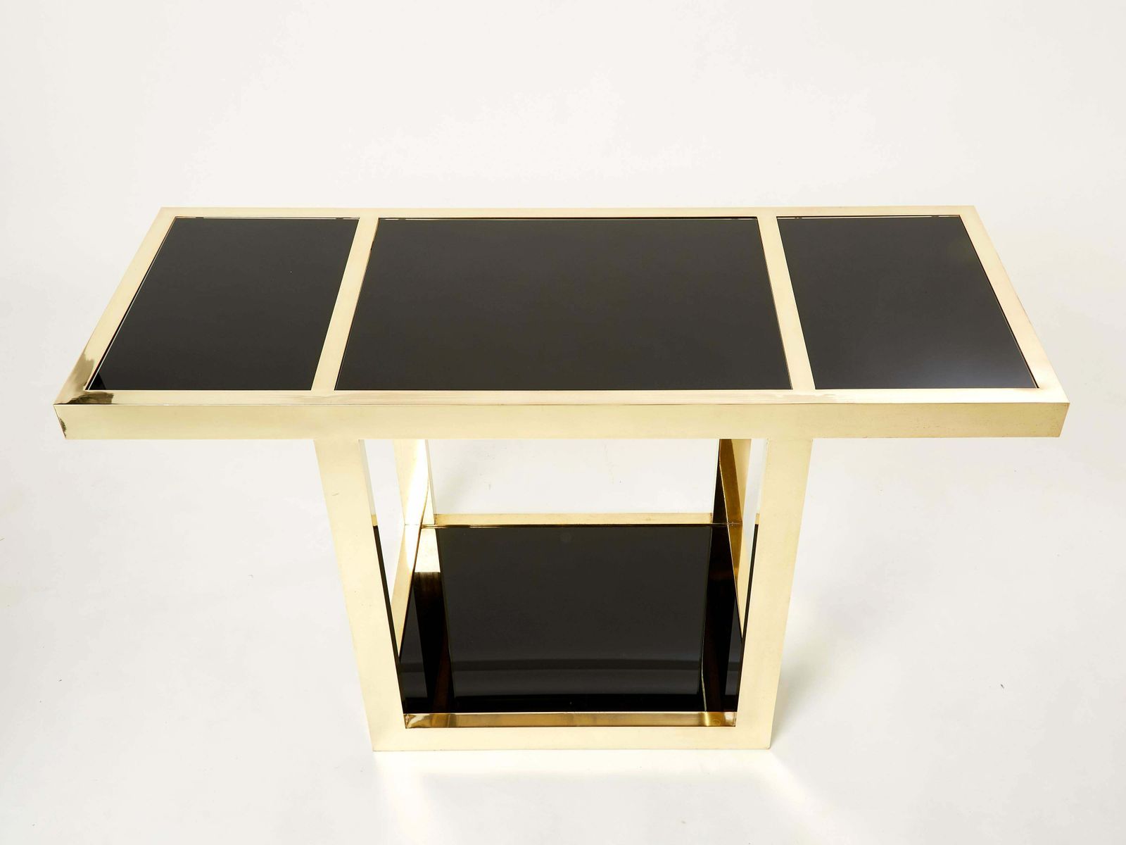Italian Mid Century Brass Black Opaline Console Table 1970s photo vinterior