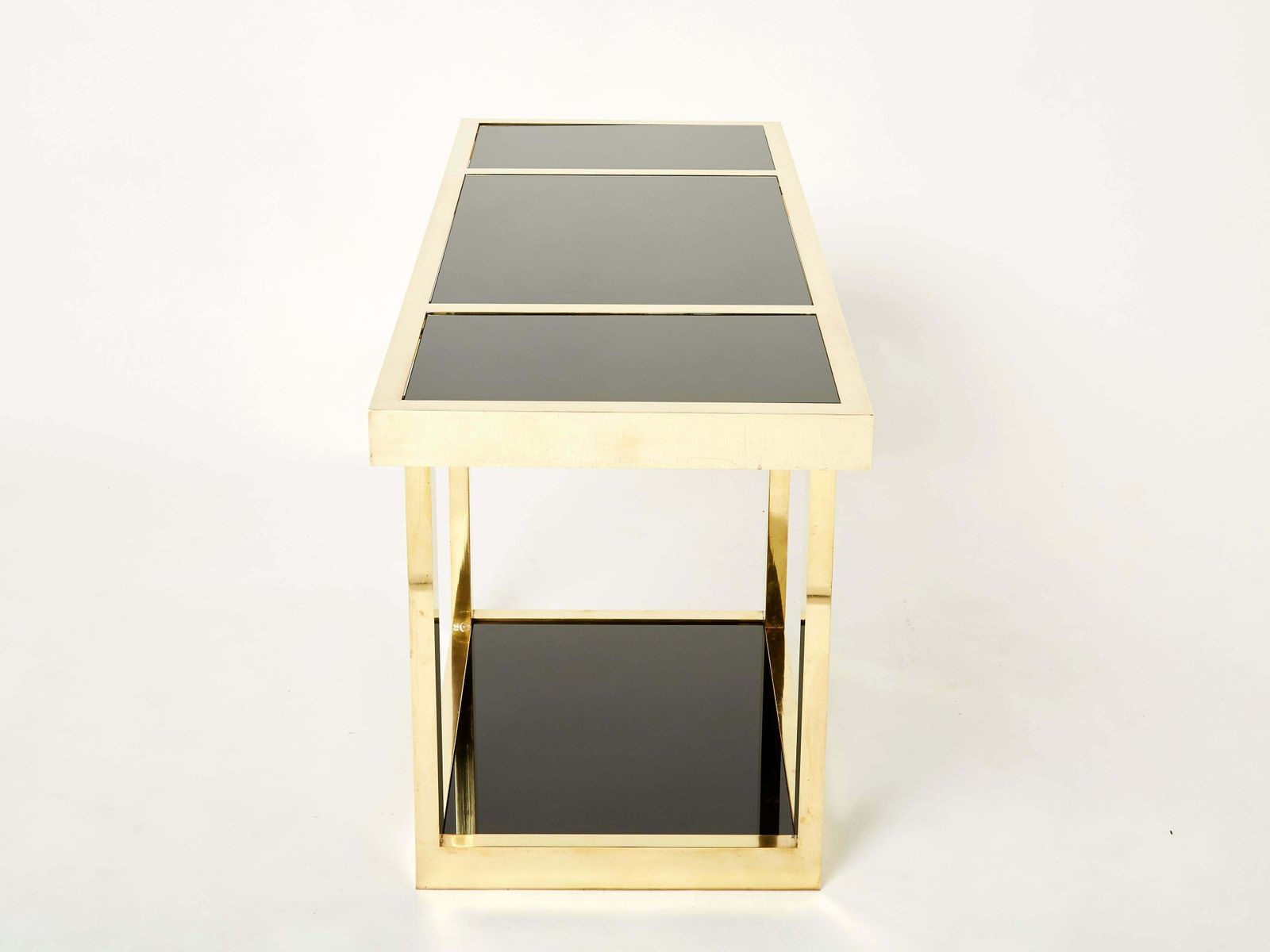 Italian Mid Century Brass Black Opaline Console Table 1970s photo buy