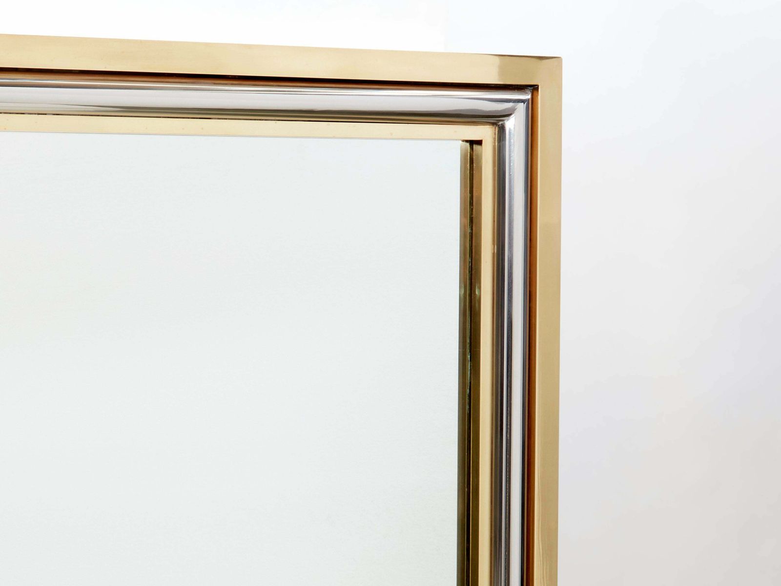 Romeo Rega For Metalarte Large Brass Chrome Square Mirror 1970s photo for sale