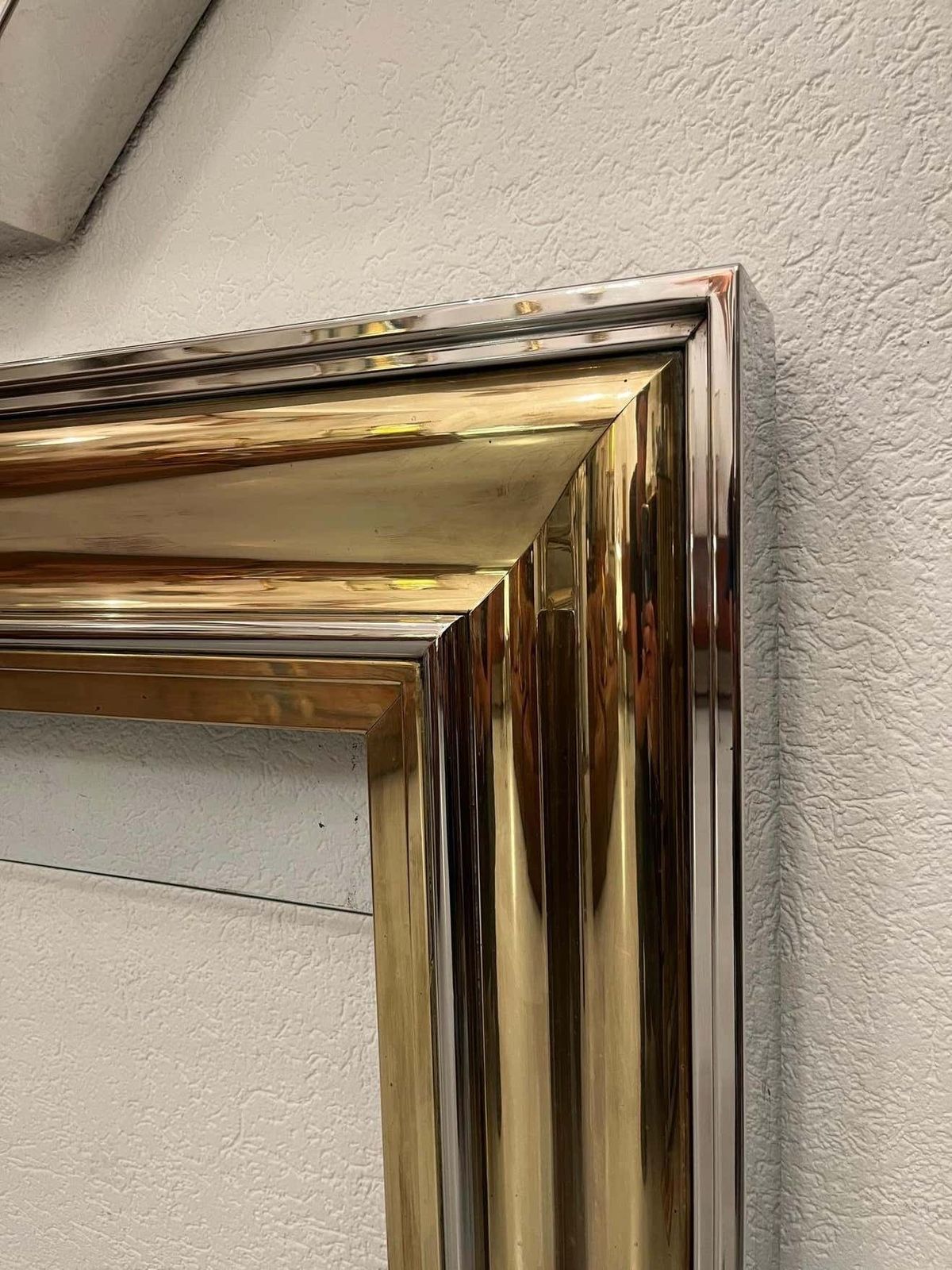 Vintage Chrome & Brass Octagonal Wall Mirror & Fireplace By Sandro Petti, 1970s photo vinterior