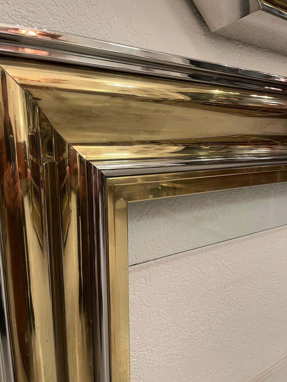 Vintage Chrome & Brass Octagonal Wall Mirror & Fireplace By Sandro Petti, 1970s photo vintage