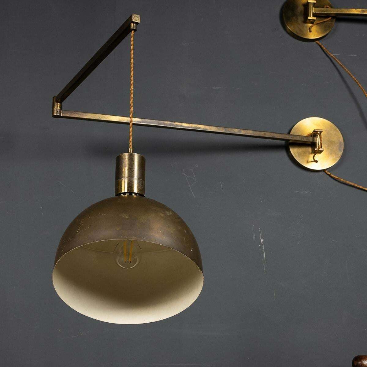 Pair Of Italian Brass Articulated Wall Lights By Albini & Helg, C.1960 photo vintage