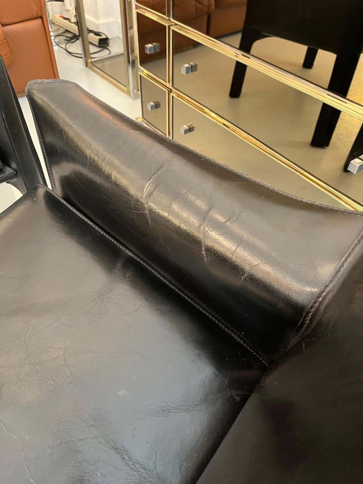Pair Of Black Leather Cab 414 Lounge Chairs By Mario Bellini, Cassina, Ca. 1970s photo buy