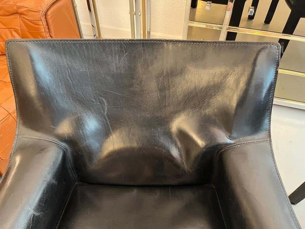 Pair Of Black Leather Cab 414 Lounge Chairs By Mario Bellini, Cassina, Ca. 1970s photo vintage