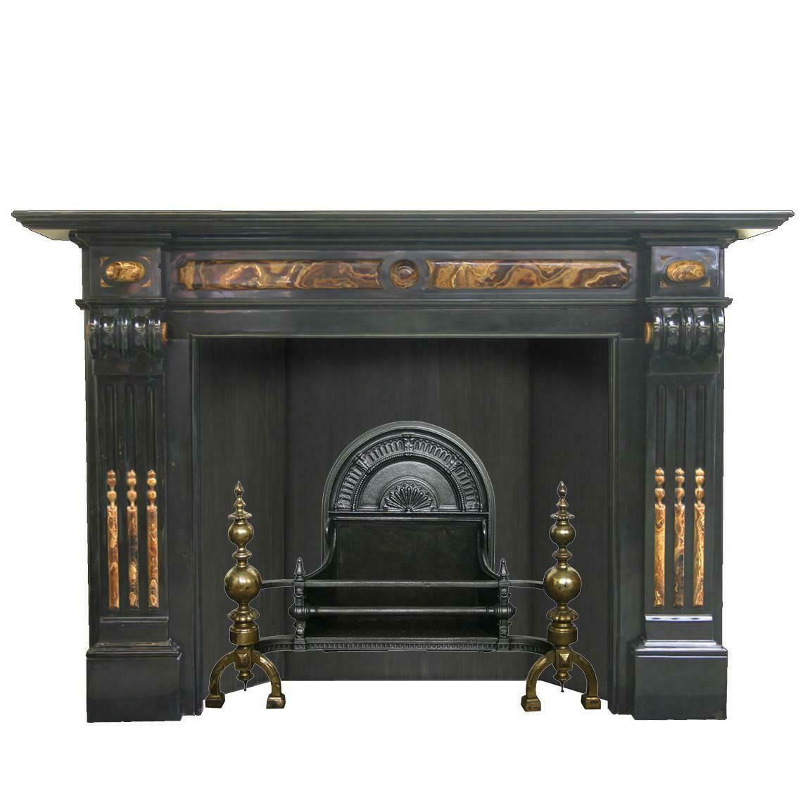 19th Century Baroque Belgian Black Marble And Onyx Chimneypiece