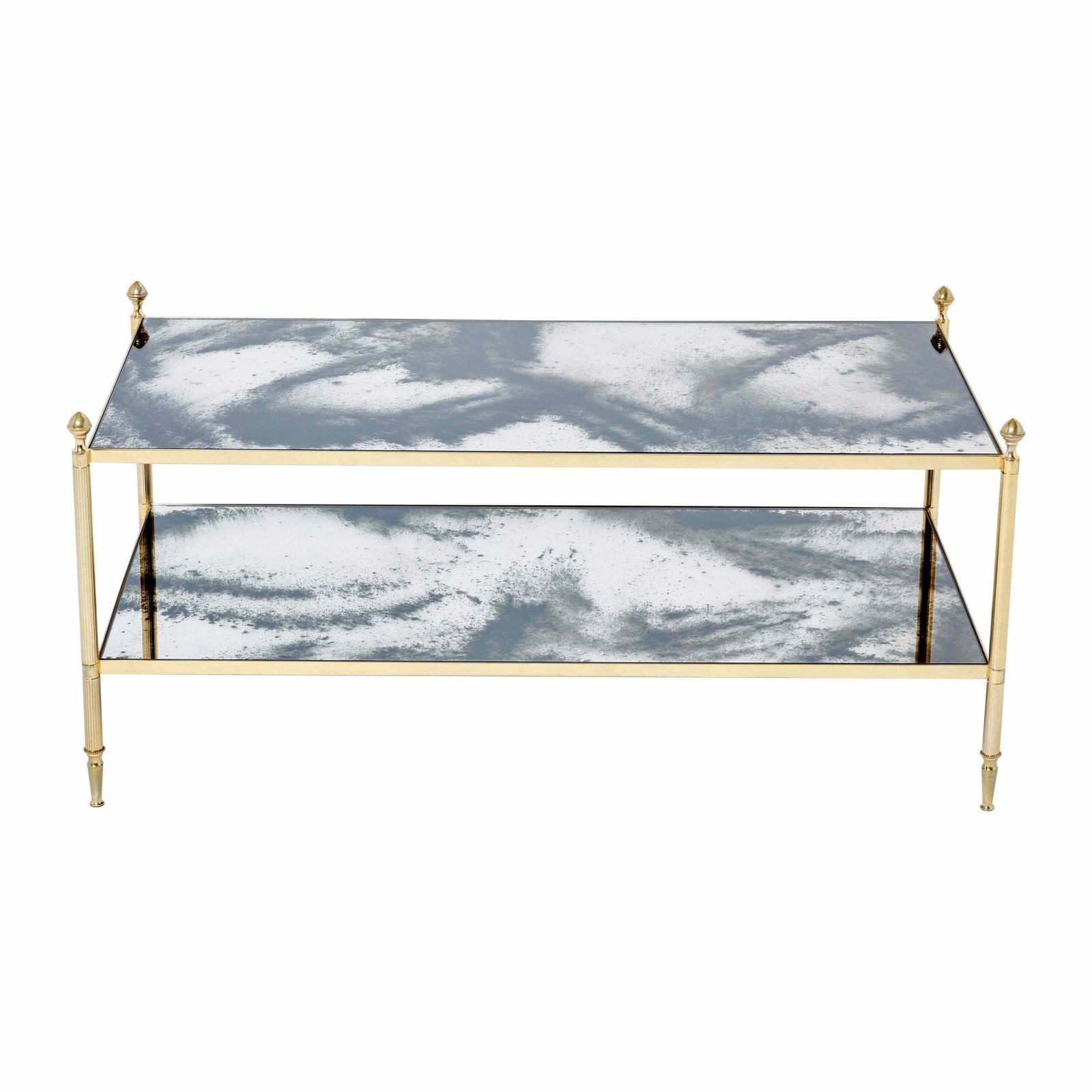 Table basse Maison Jansen en laiton, chrome et miroir, deux niveaux, années 1970