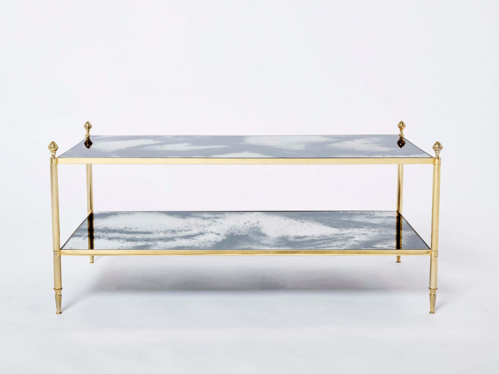 Table basse Maison Jansen en laiton, chrome et miroir, deux niveaux, années 1970 photo buy